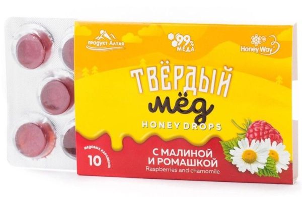 Твердый мед HoneyDrops Малина и Ромашка 30г фотография