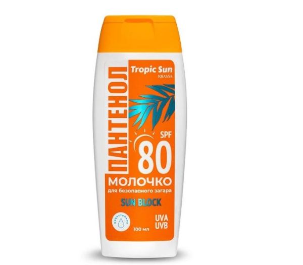 Изображение товара Молочко для безопасного загара Tropic Sun с Пантенолом SPF-80 Krassa 100мл Молочко для безопасного загара Tropic Sun с Пантенолом SPF-80 Krassa 100мл фотография
